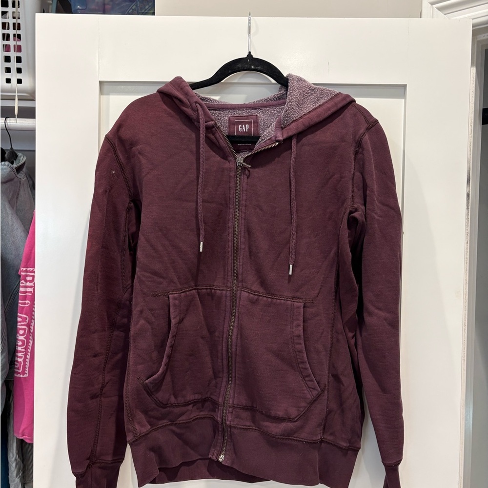 GAP Lived-In Zip Hoodie in Plum